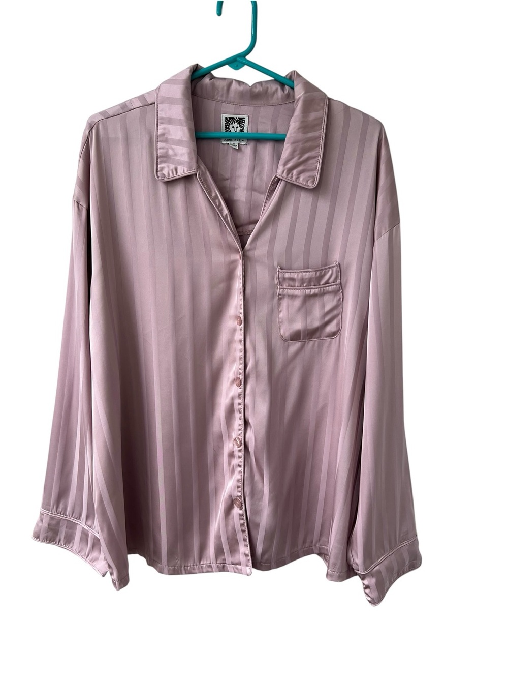 Anne Klein Dusty Rose Satin Stripe Pajama Top